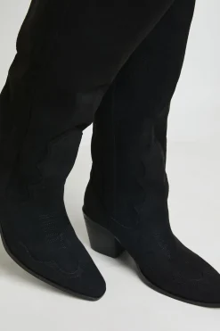 boohoo Bottes De Cowboy Western À Talons Hauts Montantes Jusqu'au Genou En Synthétique Coupe Large< Bottes|Bottes En Daim