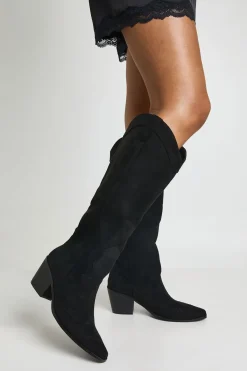 boohoo Bottes De Cowboy Western À Talons Hauts Montantes Jusqu'au Genou En Synthétique Coupe Large< Bottes|Bottes En Daim