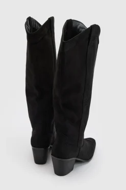 boohoo Bottes De Cowboy Western À Talons Hauts Montantes Jusqu'au Genou En Synthétique Coupe Large< Bottes|Bottes En Daim