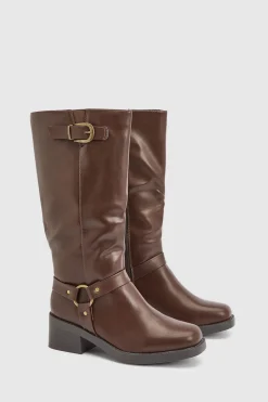 Bottes De Motarde Hautes À Coupe Large Avec Boucles