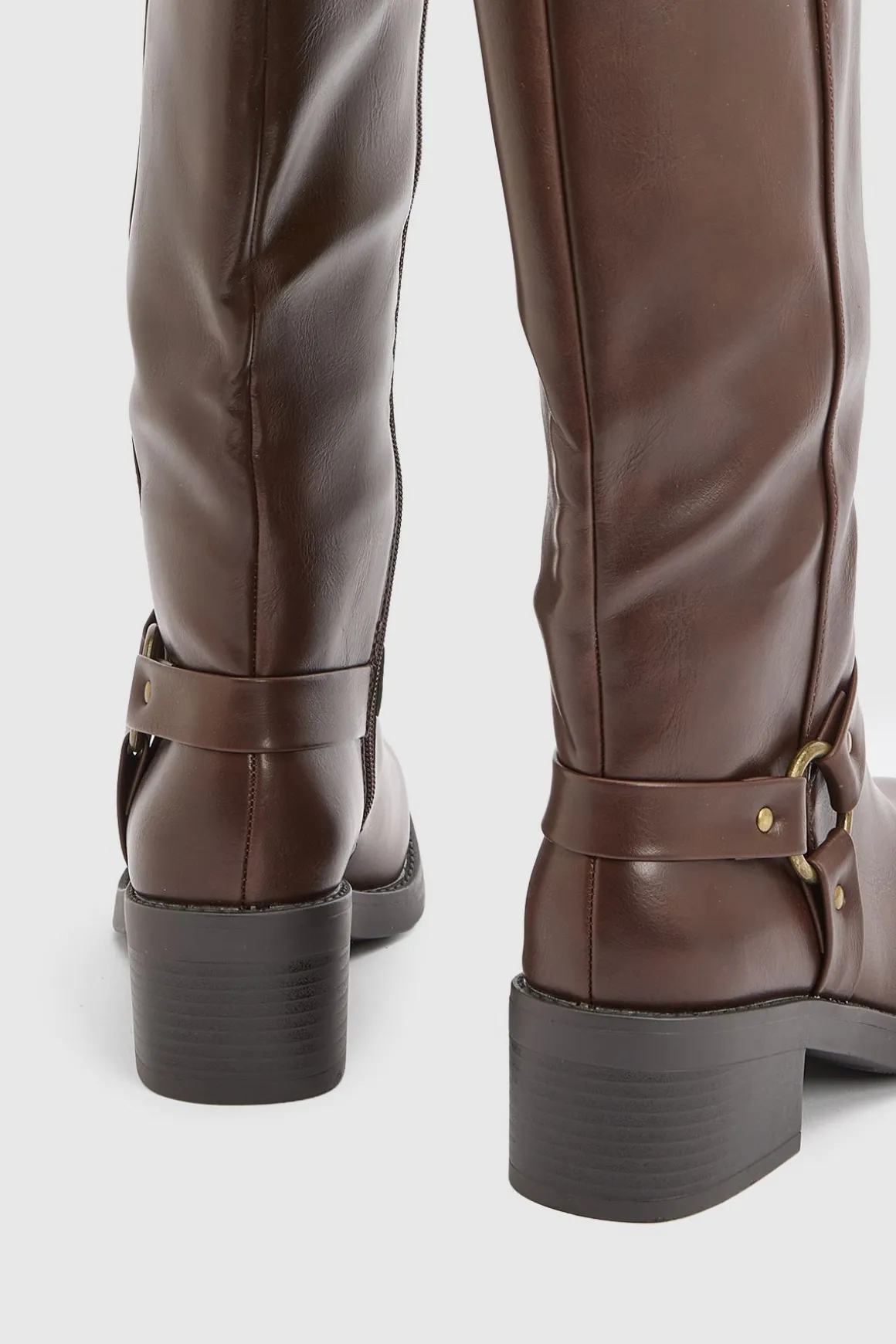 Bottes De Motarde Hautes À Coupe Large Avec Boucles