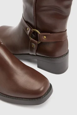 Bottes De Motarde Hautes À Coupe Large Avec Boucles