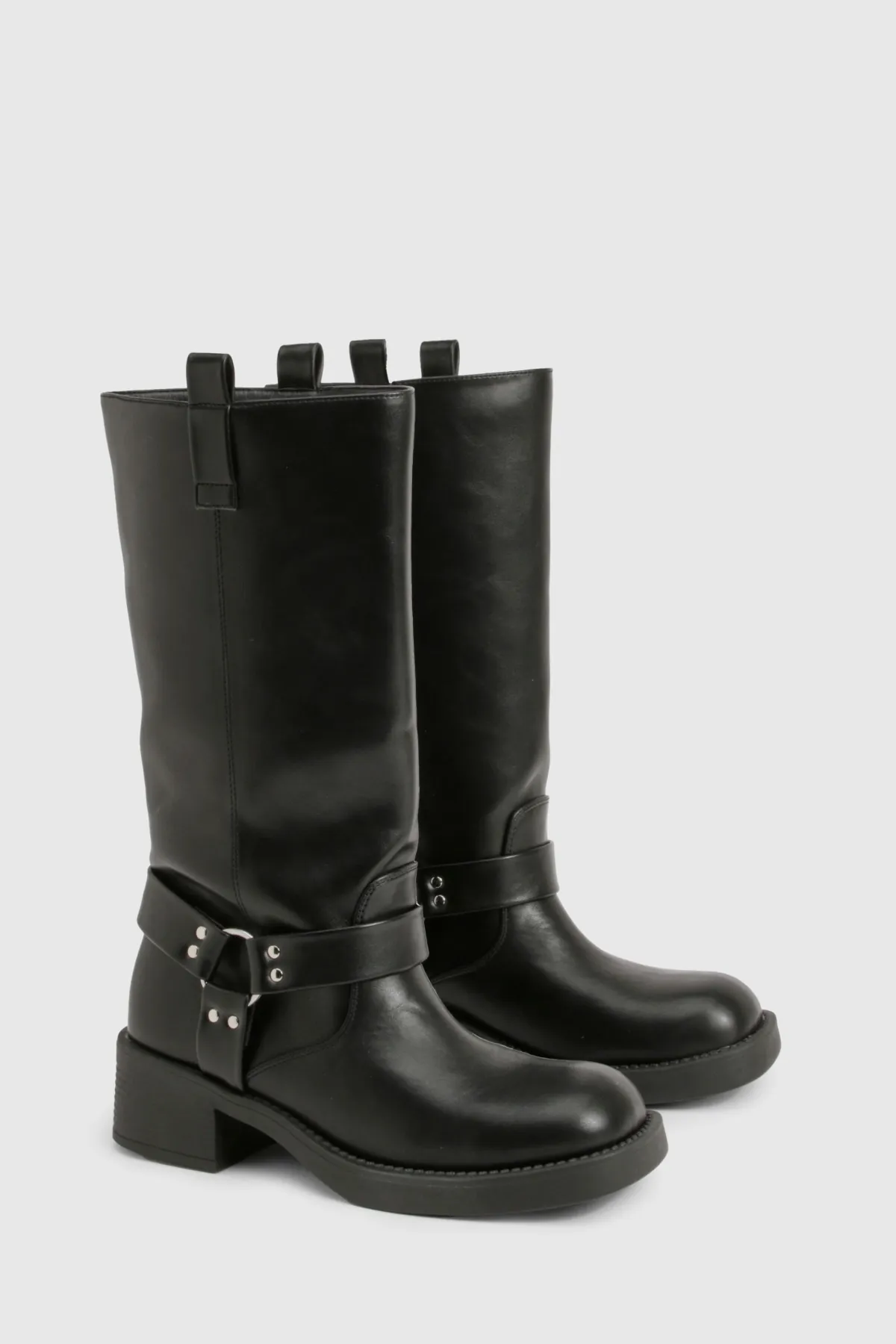 boohoo Bottes de motard en veau épuré à anneau en D< Bottes|Bottes Motardes