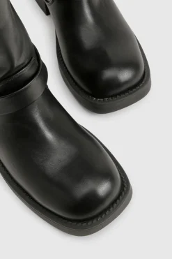 boohoo Bottes de motard en veau épuré à anneau en D< Bottes|Bottes Motardes