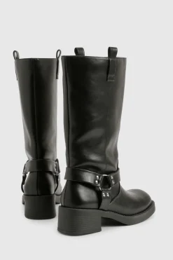 boohoo Bottes de motard en veau épuré à anneau en D< Bottes|Bottes Motardes