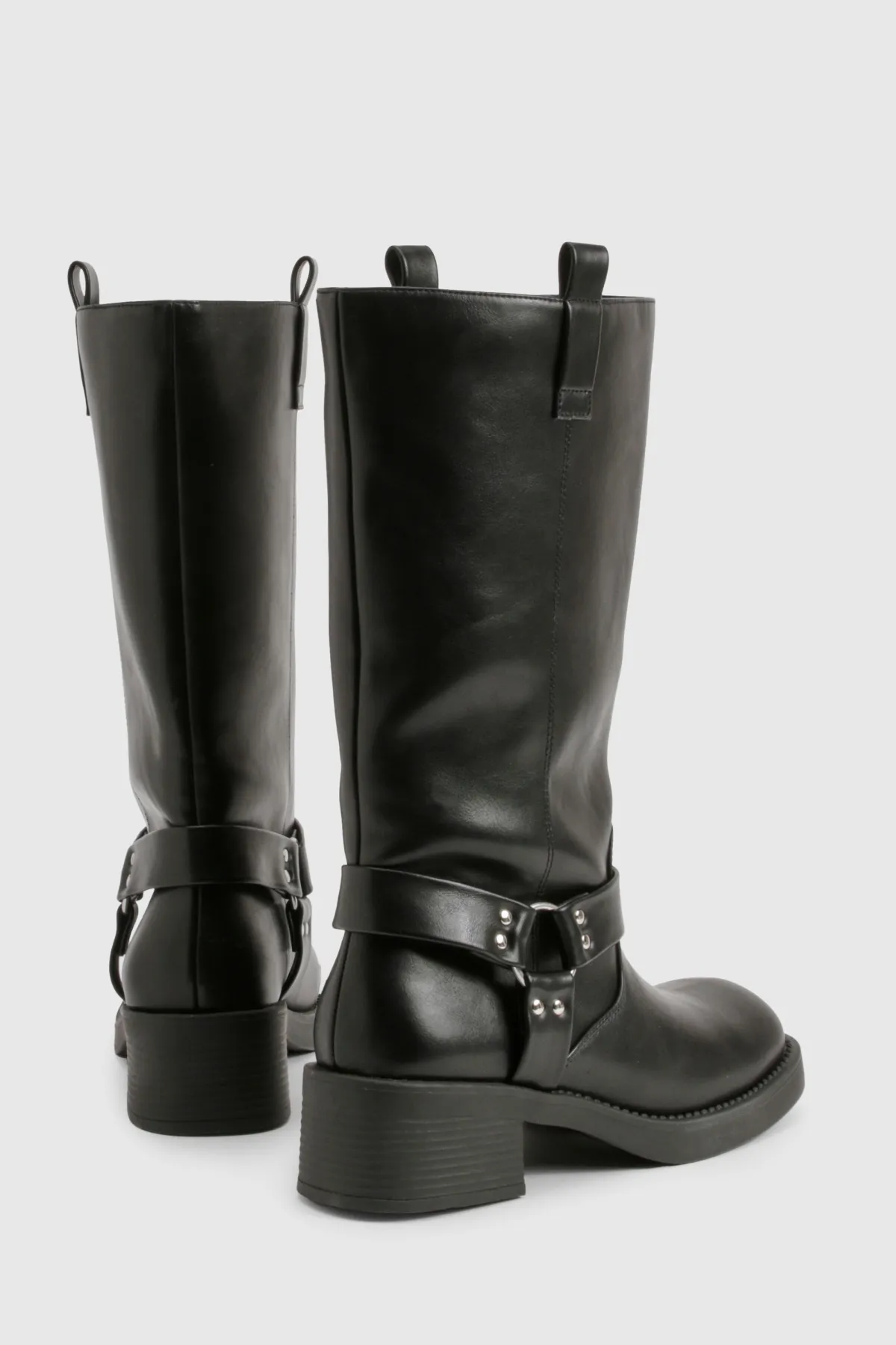 boohoo Bottes de motard en veau épuré à anneau en D< Bottes|Bottes Motardes