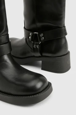boohoo Bottes de motard en veau épuré à anneau en D< Bottes|Bottes Motardes