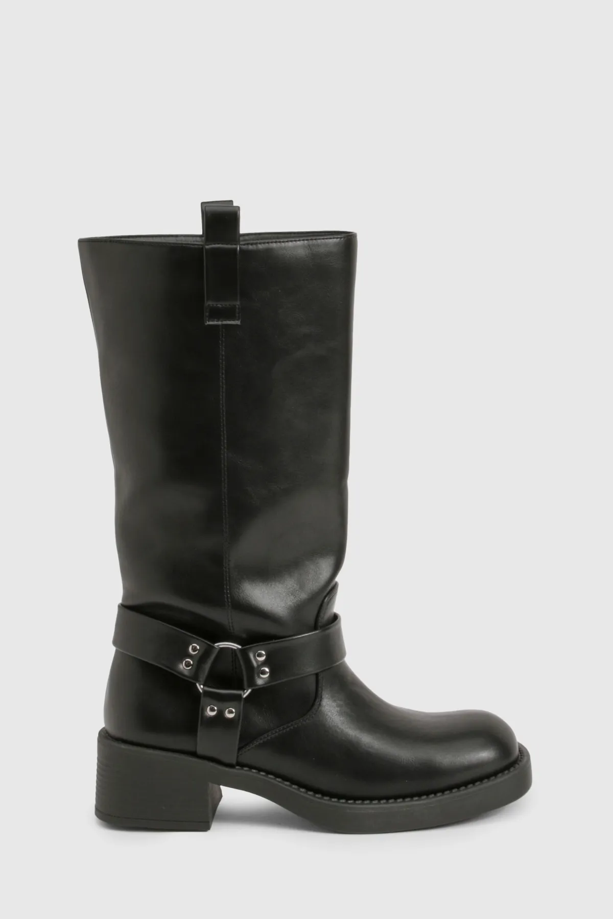 boohoo Bottes de motard en veau épuré à anneau en D< Bottes|Bottes Motardes