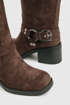 Bottes de motard à talons avec anneau en D