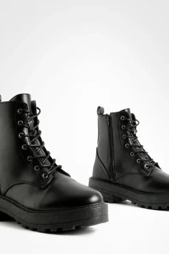 boohoo Bottes de randonnée chunky à lacets< Bottes|Bottes Noires