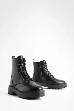 boohoo Bottes de randonnée chunky à lacets< Bottes|Bottes Noires