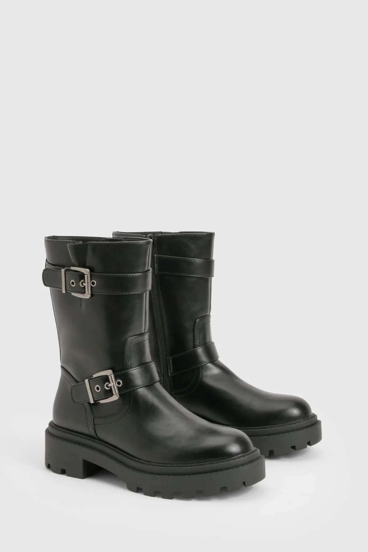 boohoo Bottes de Randonnée à Double Boucle< Bottes|Bottes Noires