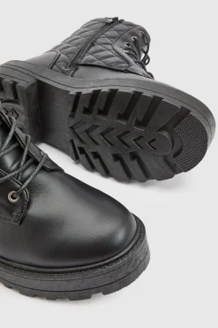 boohoo Bottes De Randonnée Matelassées Coupe Large< Bottes|Bottes Noires