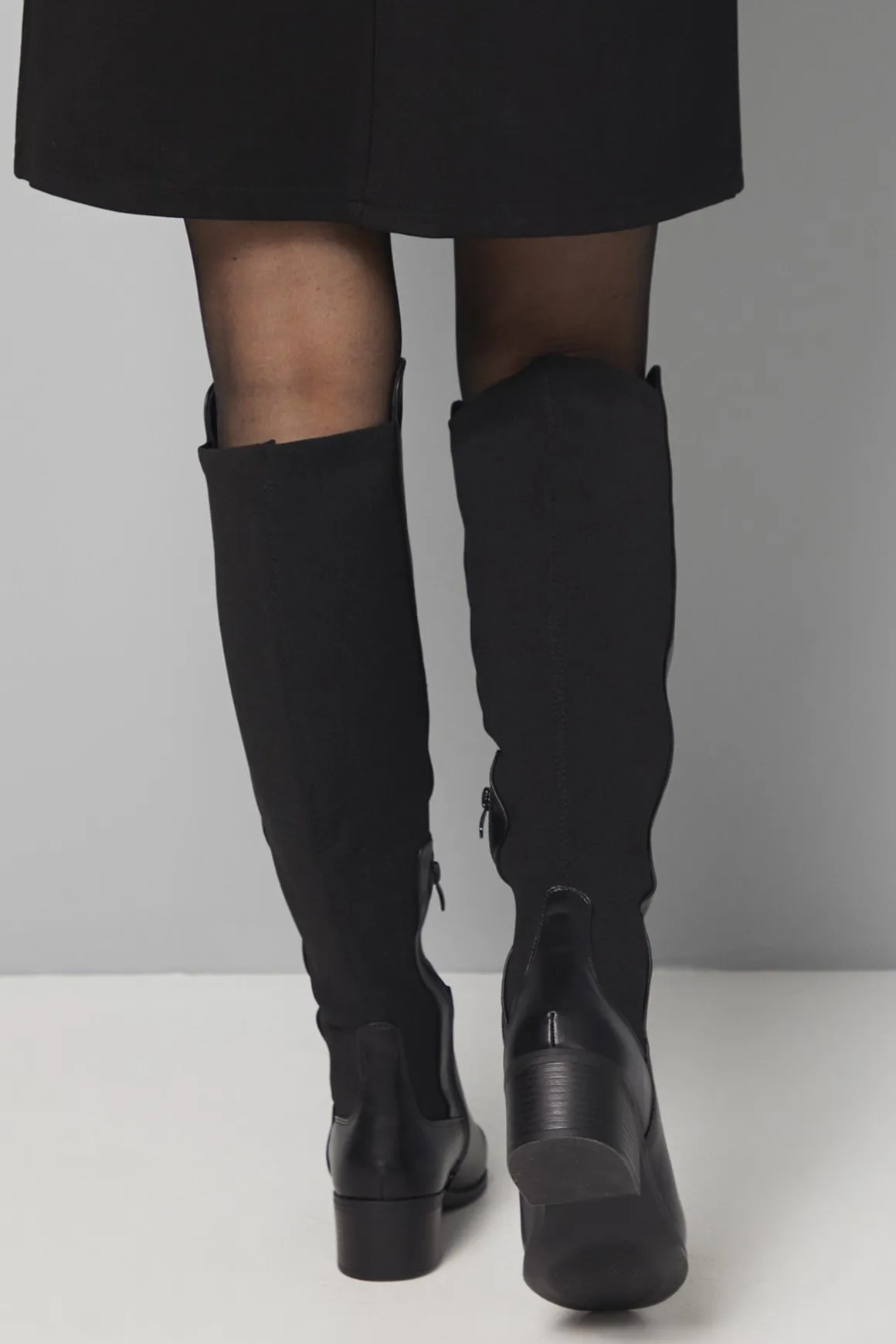 Bottes Hannah à Talon Bas, Bout Amande et Dos Extensible Hauteur Genou