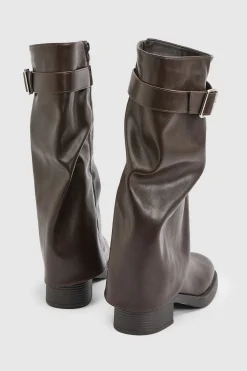 boohoo Bottes Hautes Au-dessus Du Genou Coupe Large Avec Détail Boucle Et Revers< Bottes|Bottes Hautes