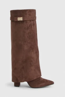 boohoo Bottes Hautes au Genou en synthétique avec Revers et Boucles< Looks Chocolat|Bottes