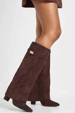 boohoo Bottes Hautes au Genou en synthétique avec Revers et Boucles< Looks Chocolat|Bottes