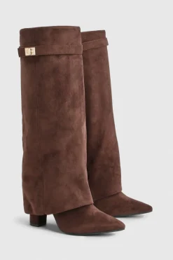 boohoo Bottes Hautes au Genou en synthétique avec Revers et Boucles< Looks Chocolat|Bottes