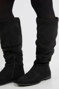 Bottes Hautes au Genou Plissées en synthétique Plates Karina Coupe Large