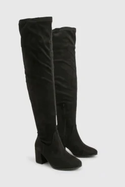 Bottes Hautes au Genou à Talon Bloc en synthétique Coupe Large