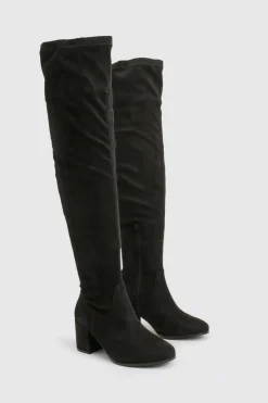 Bottes Hautes au Genou à Talon Bloc en synthétique Coupe Large