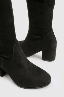Bottes Hautes au Genou à Talon Bloc en synthétique Coupe Large