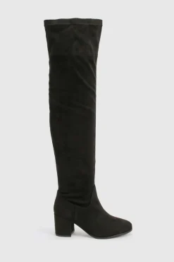 Bottes Hautes au Genou à Talon Bloc en synthétique Coupe Large