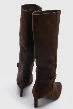 Bottes Hautes Au Genou À Talon Bas Colonne En Synthétique Avec Détail Boucle Coupe Large