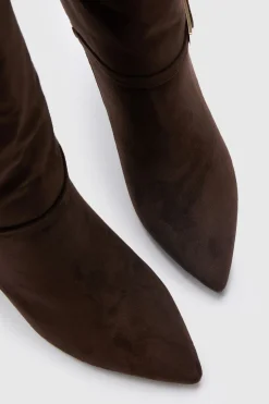 Bottes Hautes Au Genou À Talon Bas Colonne En Synthétique Avec Détail Boucle Coupe Large