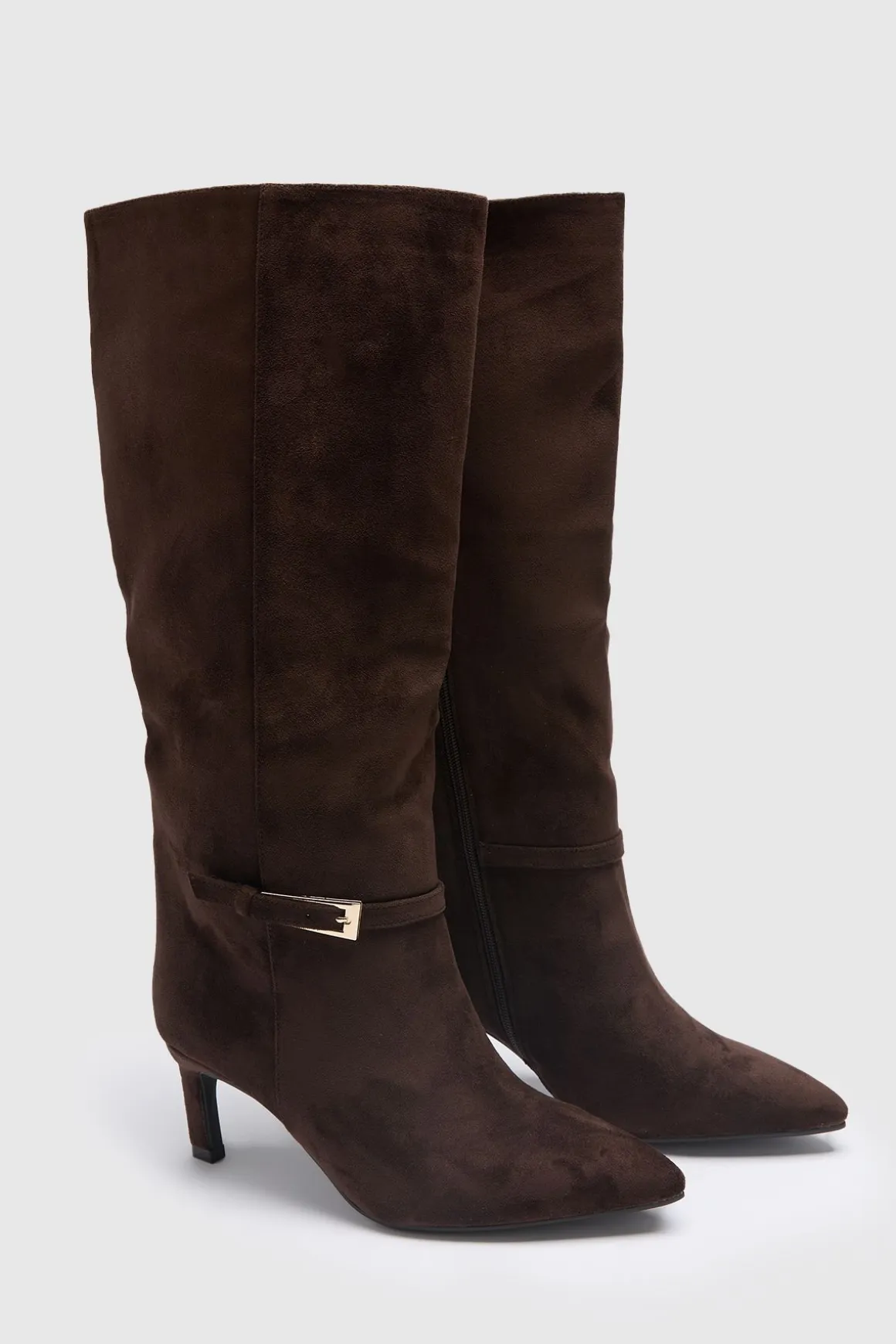 Bottes Hautes Au Genou À Talon Bas Colonne En Synthétique Avec Détail Boucle Coupe Large