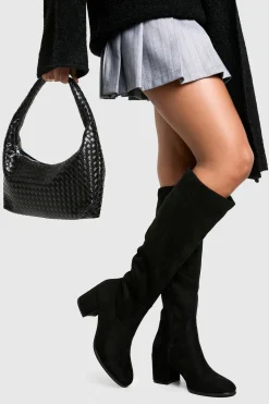 Bottes Hautes Au Genou À Talon Bloc Bas En Synthétique Avec Enfilage