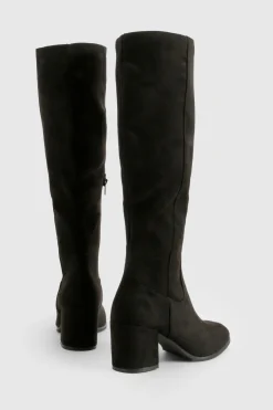 Bottes Hautes Au Genou À Talon Bloc Bas En Synthétique Avec Enfilage