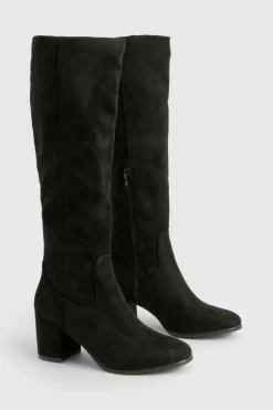 Bottes Hautes Au Genou À Talon Bloc Bas En Synthétique Avec Enfilage