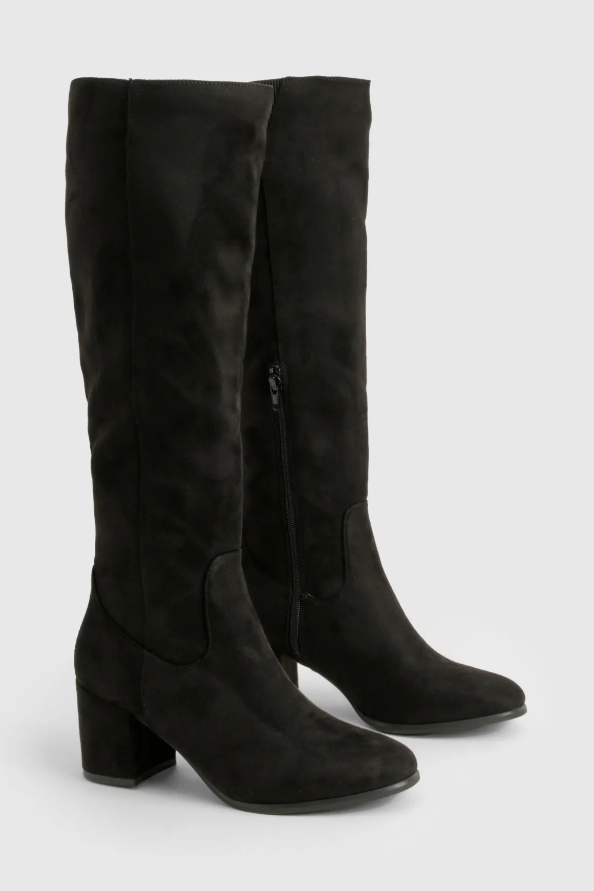 Bottes Hautes Au Genou À Talon Bloc Bas En Synthétique Avec Enfilage