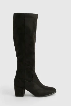 Bottes Hautes Au Genou À Talon Bloc Bas En Synthétique Avec Enfilage
