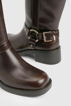 boohoo Bottes Hautes à Bout Carré Épais< Bottes|Bottes Hautes