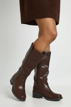 Bottes Hautes Casual À Détail Patte Coupe Large