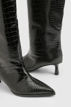boohoo Bottes Hautes Colonne À Petit Talon Aiguille Effet Croco< Bottes|Bottes Hautes
