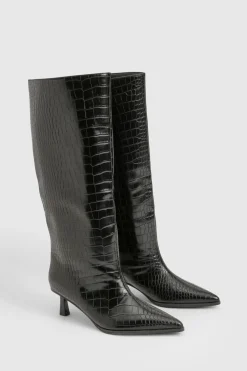 boohoo Bottes Hautes Colonne À Petit Talon Aiguille Effet Croco< Bottes|Bottes Hautes