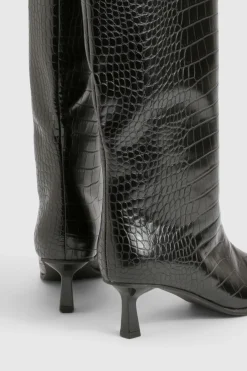 boohoo Bottes Hautes Colonne À Petit Talon Aiguille Effet Croco< Bottes|Bottes Hautes