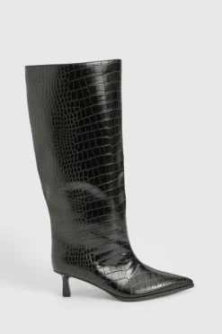 boohoo Bottes Hautes Colonne À Petit Talon Aiguille Effet Croco< Bottes|Bottes Hautes