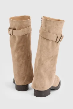 boohoo Bottes Hautes À Coupe Large Avec Détail Boucle Et Revers Au-dessus Du Genou< Bottes|Bottes Hautes