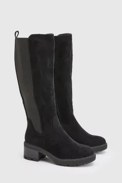 Bottes Hautes À Coupe Large Avec Détails De Panneaux En Synthétique Et Semelle Épaisse