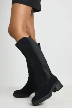 Bottes Hautes À Coupe Large Avec Détails De Panneaux En Synthétique Et Semelle Épaisse