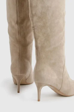 boohoo Bottes Hautes Coupe Large En Synthétique Avec Design Courbé< Bottes|Bottes En Daim