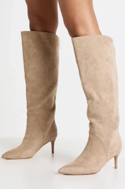 boohoo Bottes Hautes Coupe Large En Synthétique Avec Design Courbé< Bottes|Bottes En Daim