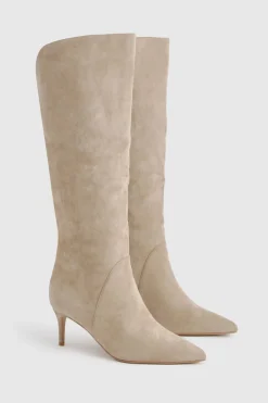 boohoo Bottes Hautes Coupe Large En Synthétique Avec Design Courbé< Bottes|Bottes En Daim
