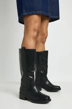 Bottes Hautes Décontractées À Détail Patte Coupe Large