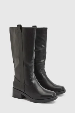 Bottes Hautes Décontractées À Détail Patte Coupe Large