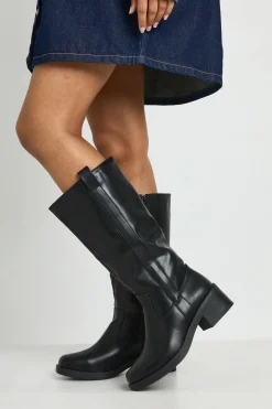 Bottes Hautes Décontractées À Détail Patte Coupe Large
